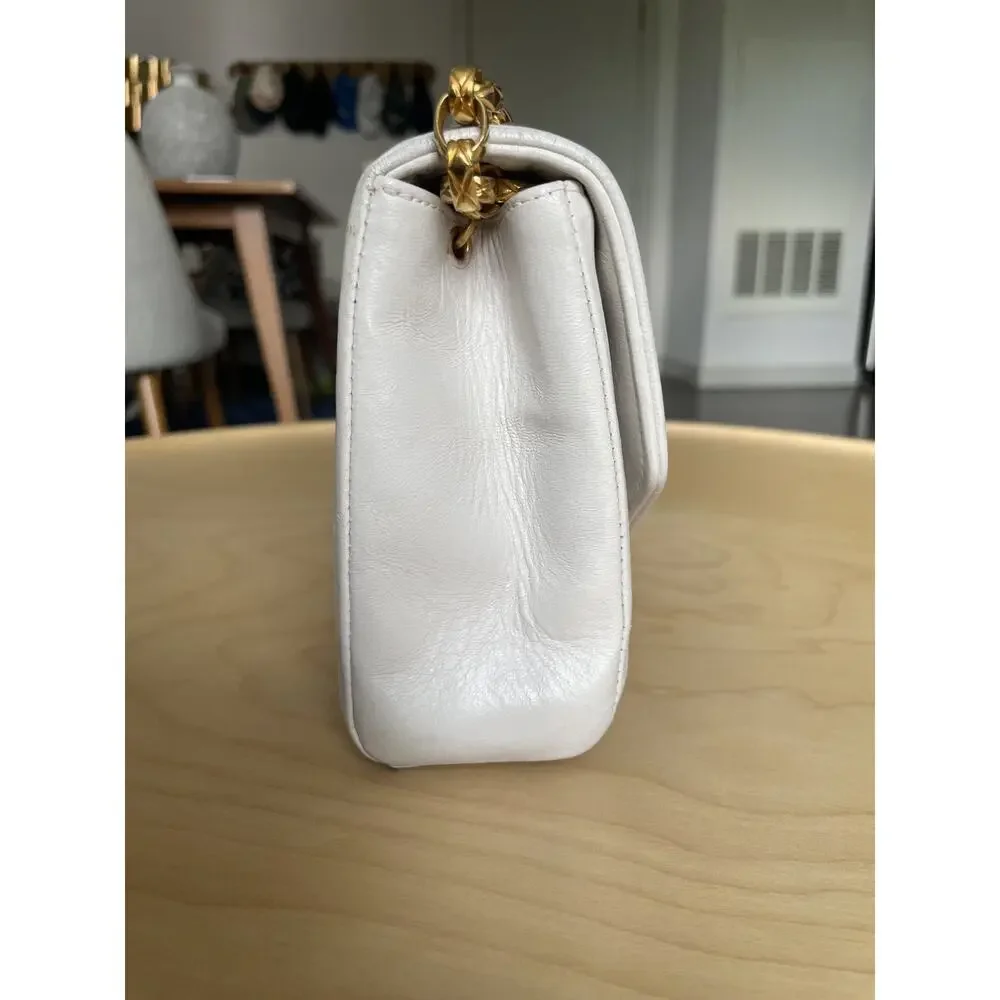 Chanel Diana Small White Leather Flap Bag w/ Gold Shoulder Chain CC Vintage